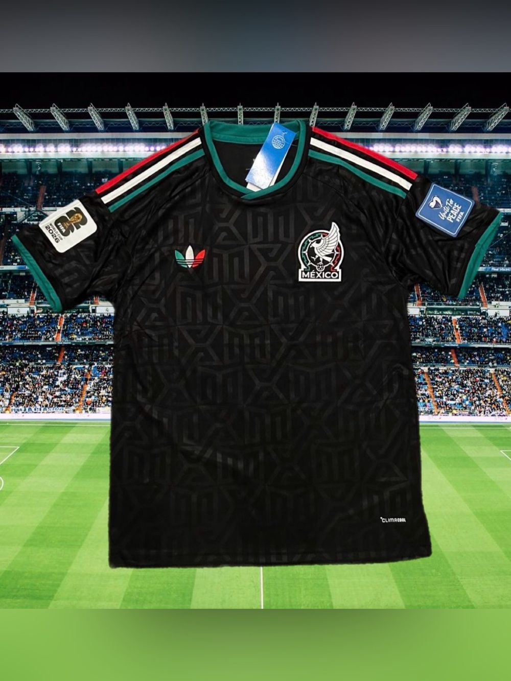MEXICO black soccer jersey with world cup patches